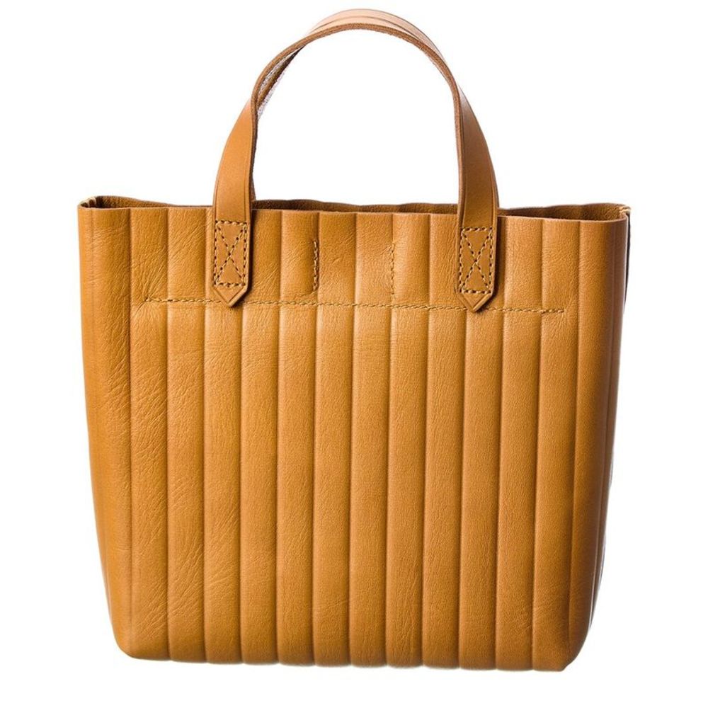 Madewell Pocket Mini Transport Bubble Pleat Leather Tote, Brown - Picture 2 of 4